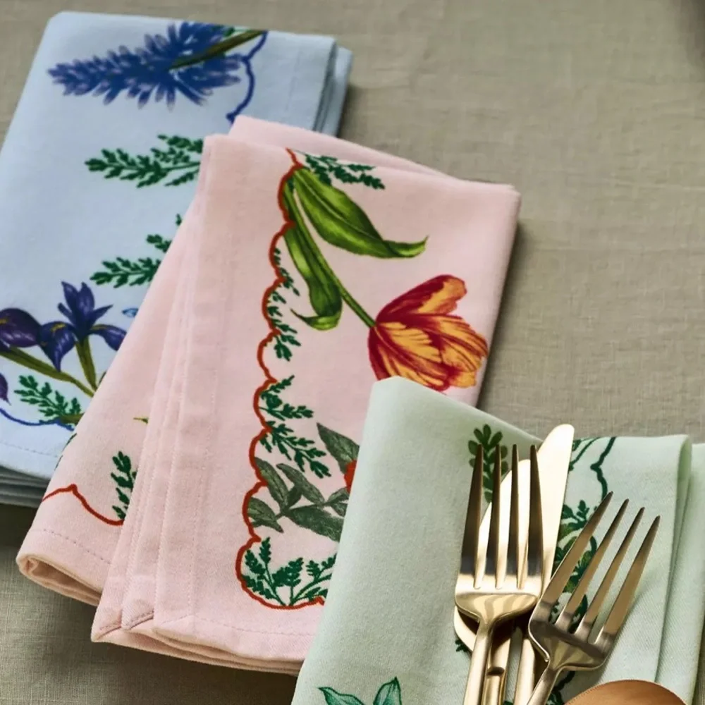 Anthropologie Eden cotton floral Napkins, Set of 4 pink blue yellow green flower - Picture 4 of 4
